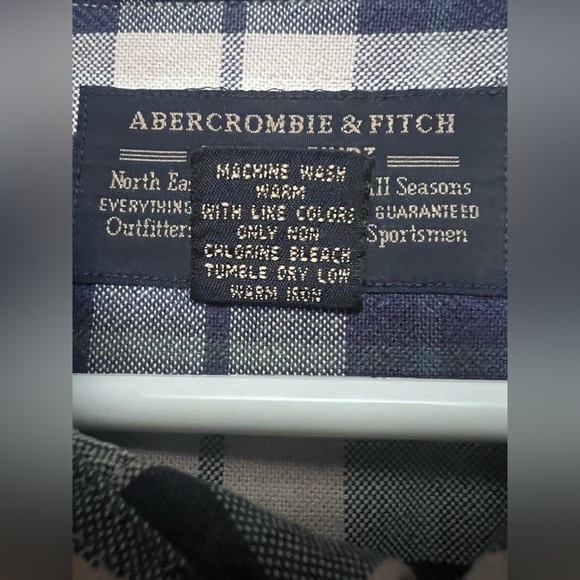Abercrombie & Fitch The Big Shirt Mens XL Blue/Cream Plaid Button Down 100% Cott - Picture 5 of 6